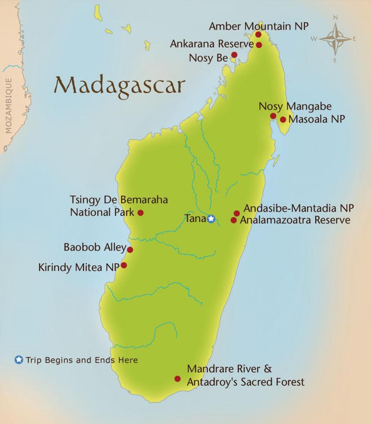 kaart van Madagaskar berge