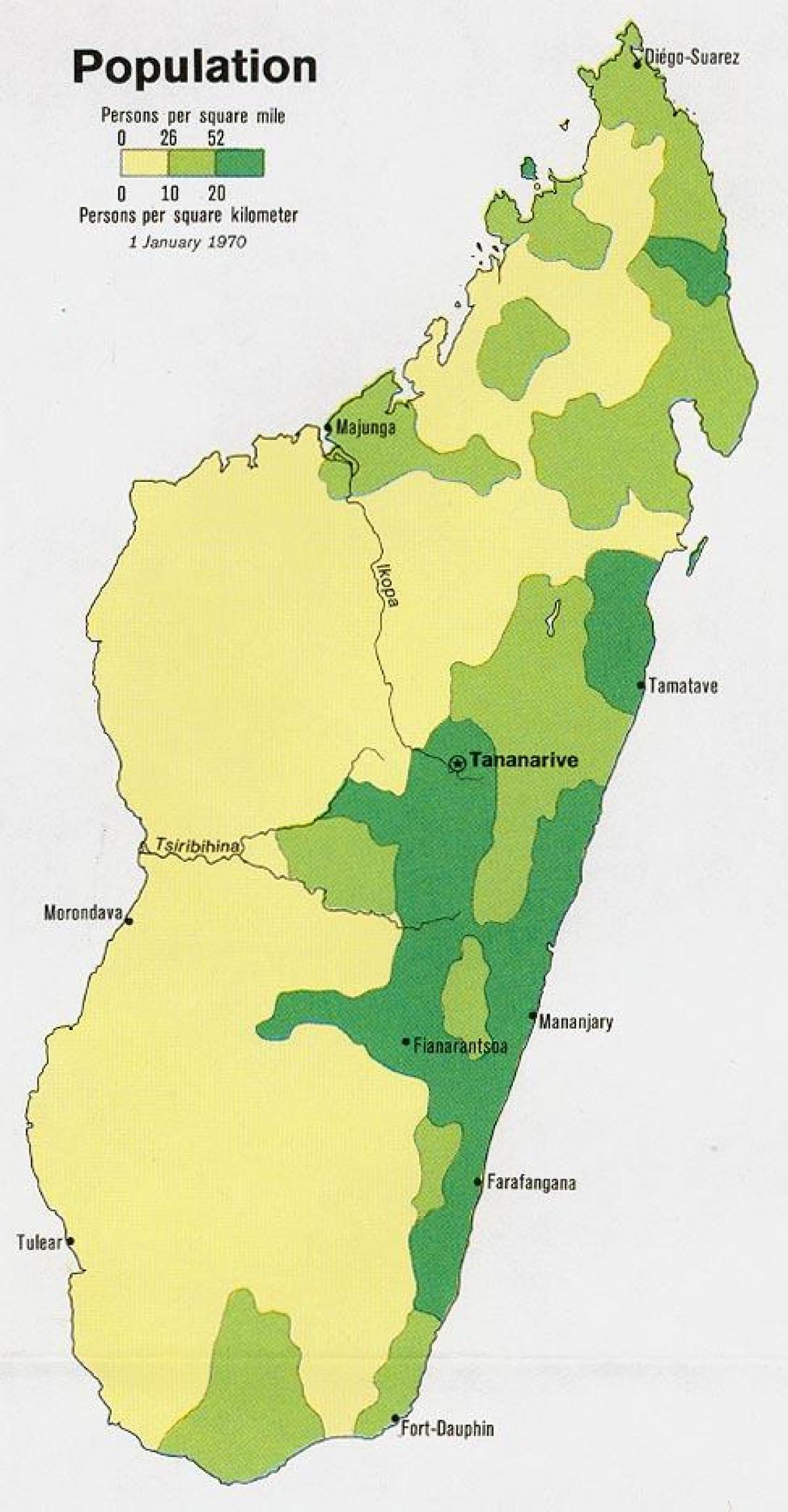 Madagaskar bevolkingsdigtheid kaart