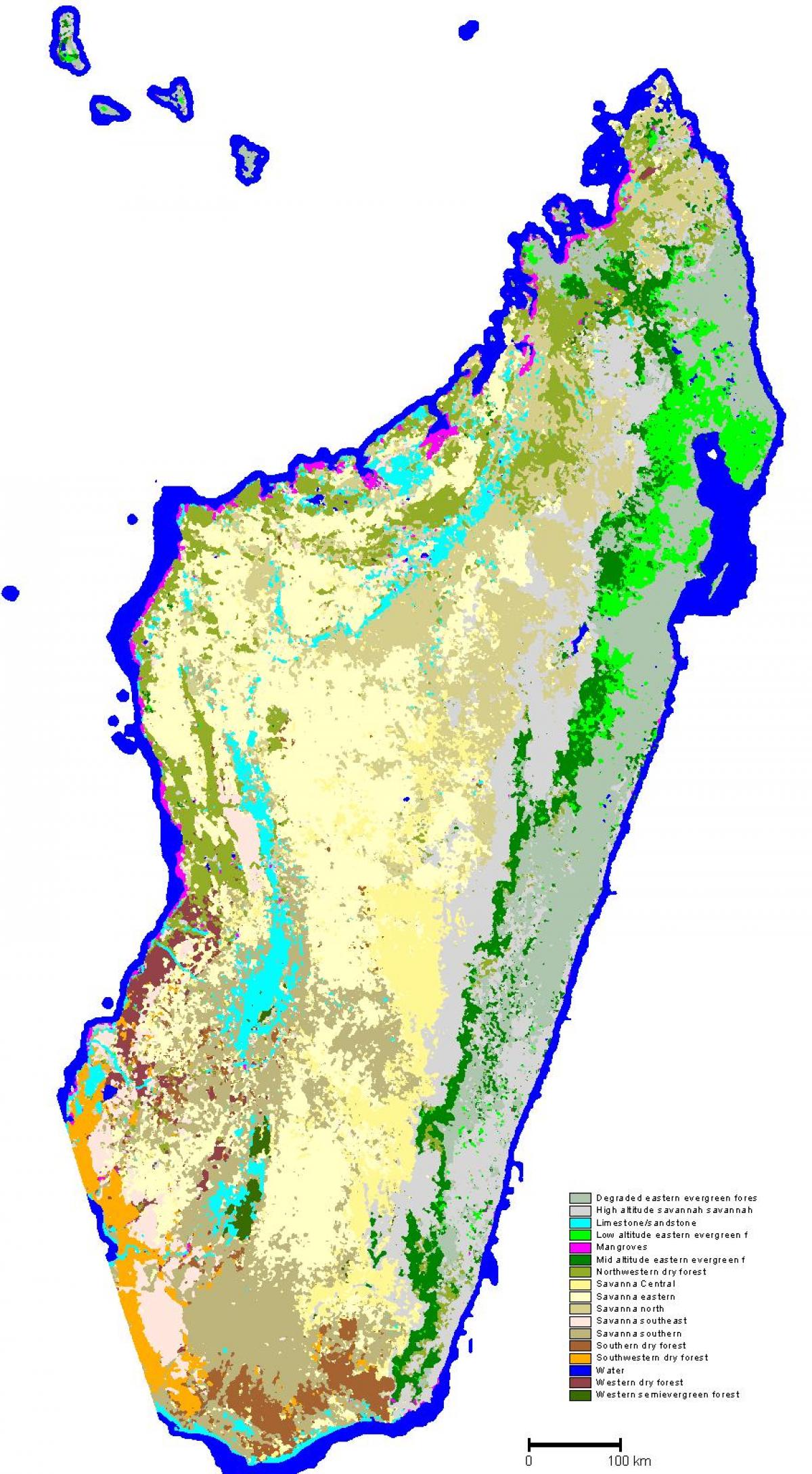 kaart van Madagaskar plantegroei