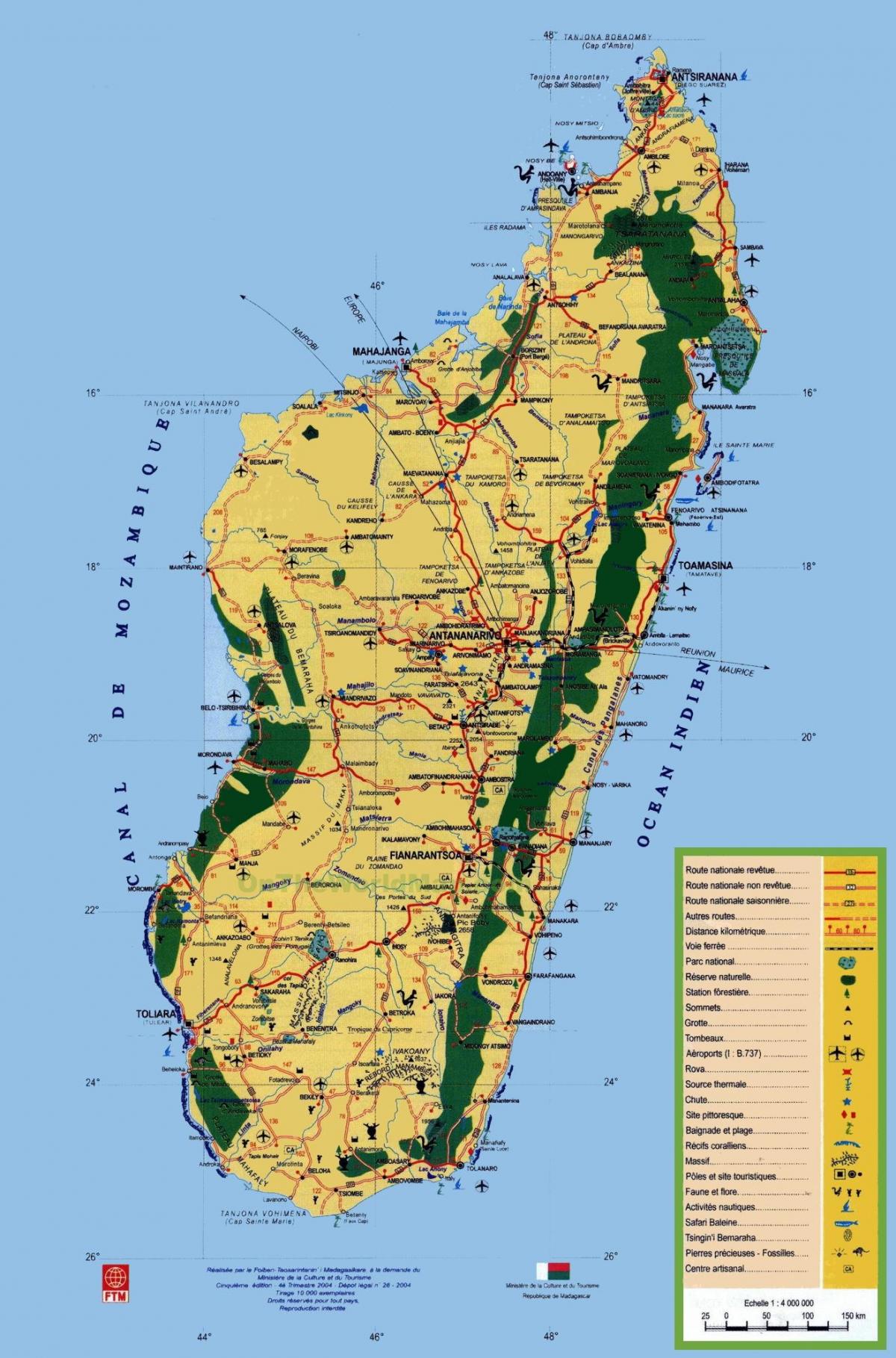 Madagaskar toeriste-aantreklikhede kaart