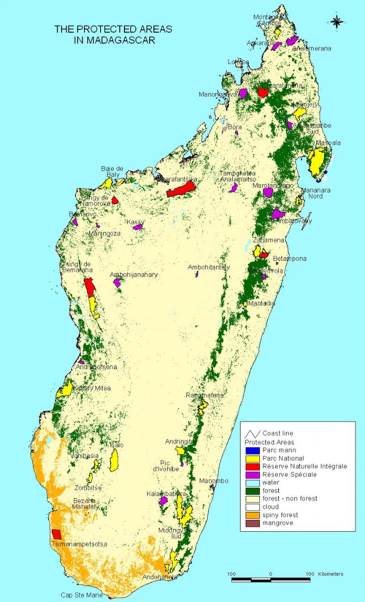 kaart van Madagaskar nasionale parke