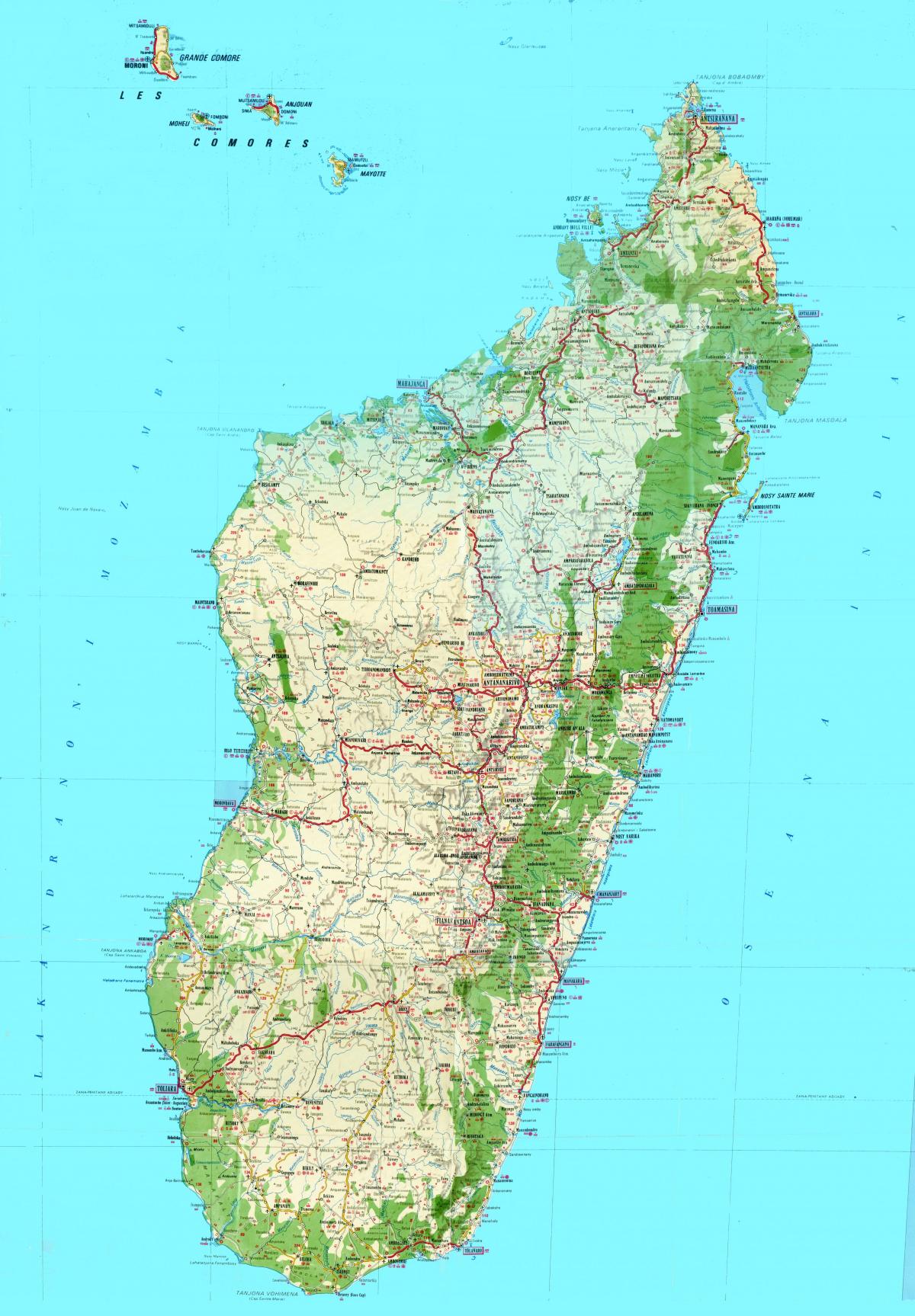 kaart van Madagaskar topografiese