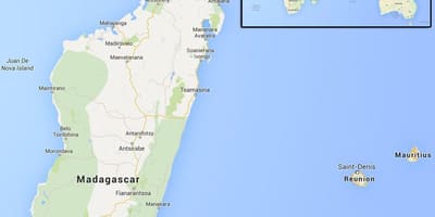 Kaart van die eilande naby Madagaskar