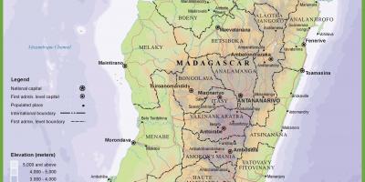 Kaart van die fisiese kaart van Madagaskar