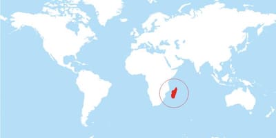 Kaart van Madagaskar plek op die wêreld